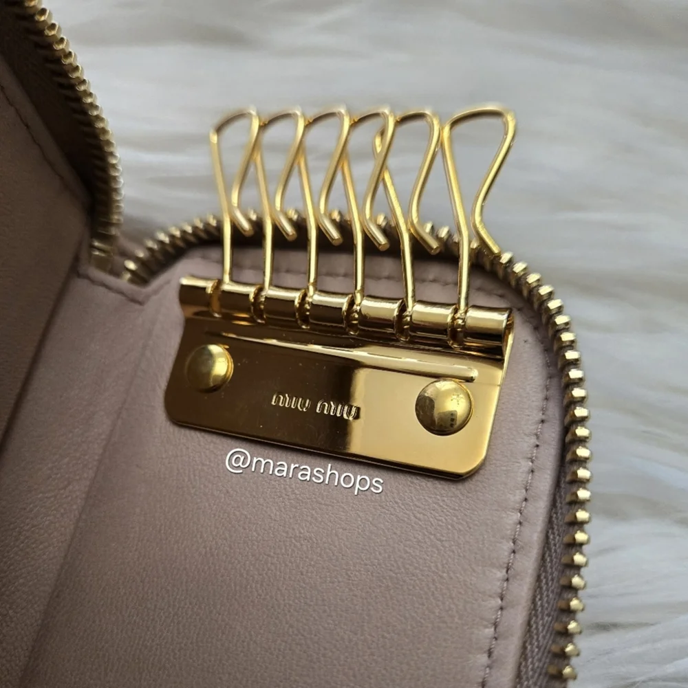 Miu Miu Matelassé Leather Zip Around Key Case